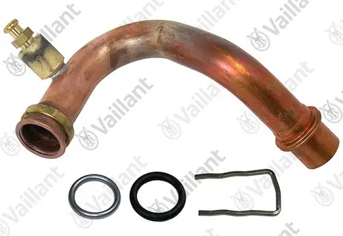 Vaillant Heizungsrohr mit Anschluss für Sensor, ausgestattet mit O-Ringen und Halterung, aus Kupfer mit gebogenem Profil.